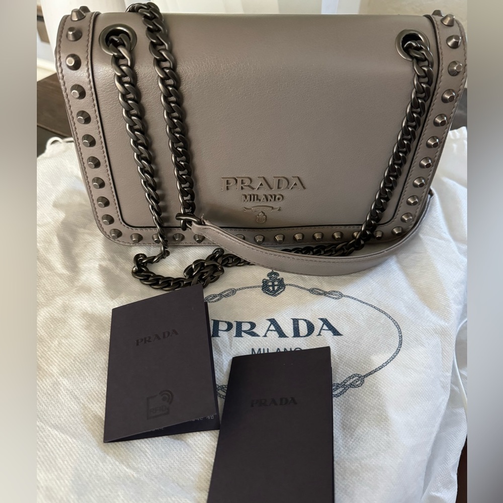 Prada Glace Calfskin Studded Crossbody⭐️❤️ - Picture 1 of 16